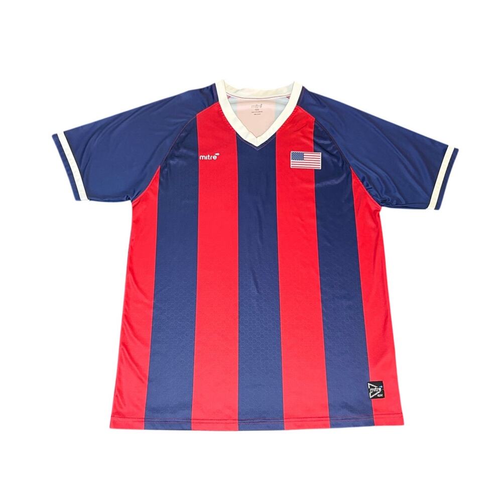 Mitre Elite Men's L Navy Red Vertical Stripe USA Soccer Jersey Shirt